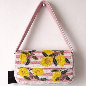 Pink Striped Lemon Beaded Bag